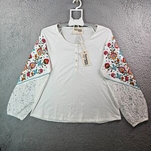 NEW‎ Savanna Jane Top Tee Women Large Floral Embroidered Lace Long Sleeve White